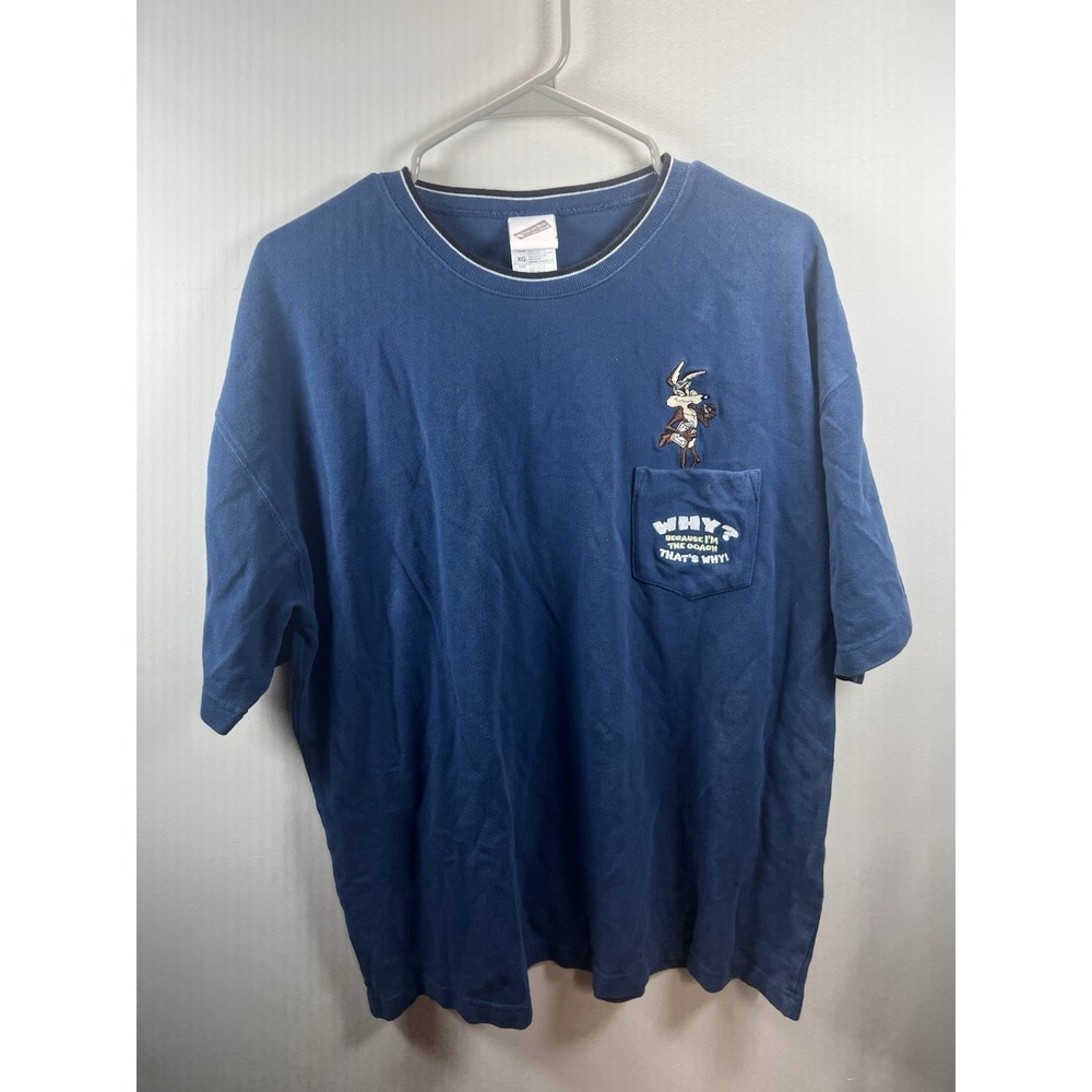 #J109 XL Vintage 90s Wile E Coyote Shirt Men Why? Coach Pocket 90's Warner Bros